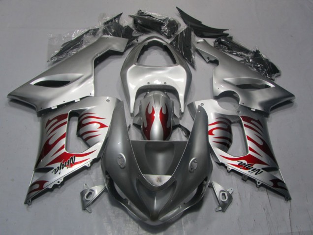 Argento Rosso Fiamma Ninja Carene Moto Kawasaki ZX6R 2005-2006 Argento Rosso Fiamma Ninja Carene Moto Kawasaki ZX6R 2005-2006