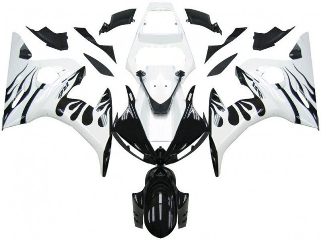 Bianco Fiamma Nero Carene Moto Yamaha R6 2003-2005 Bianco Fiamma Nero Carene Moto Yamaha R6 2003-2005