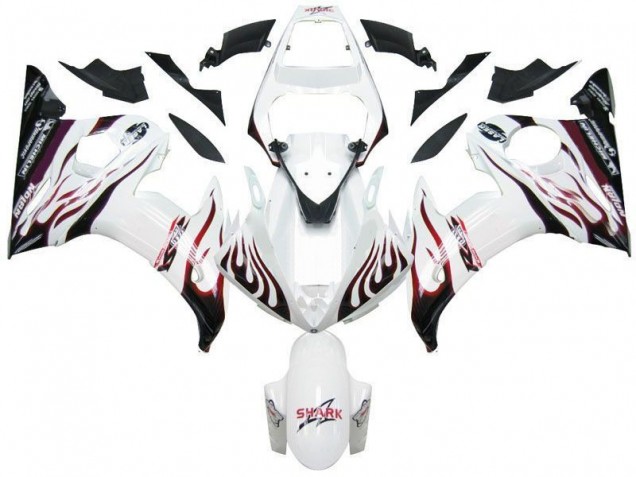 Bianco Nero Rosso Fiamma Carene Moto Yamaha R6 2003-2005 Bianco Nero Rosso Fiamma Carene Moto Yamaha R6 2003-2005