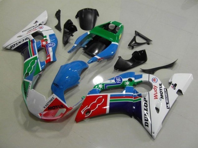 Blu Bianco Verde Rosso Wudy Motul Dunlop Carene Moto Yamaha R6 1998-2002 Blu Bianco Verde Rosso Wudy Motul Dunlop Carene Moto Yamaha R6 1998-2002