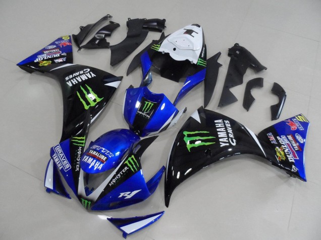 Blu Nero Monster Carene Moto & Plastica Yamaha R1 2009-2011 Blu Nero Monster Carene Moto & Plastica Yamaha R1 2009-2011