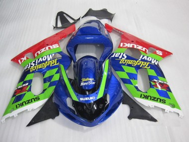 Blu Verde Rosso Telefumia Movistar Carene Moto Suzuki GSXR 600 K1 K2 K3 2001-2003
