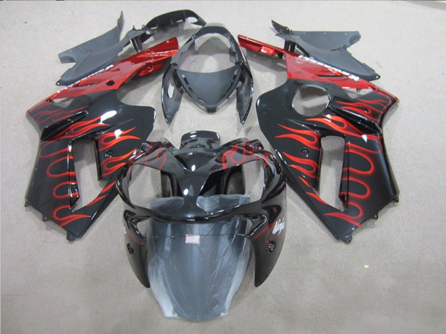 Nero Rosso Fiamma Kit Completo Carenatura Moto ABS Kawasaki ZX6R 2007-2008