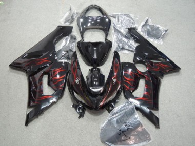 Nero Rosso Fiamma Kits Carenatura Moto Completa Kawasaki ZX6R 2005-2006