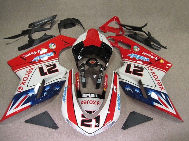 Rosso Bianco Breil Xerox 21 Carene Moto Ducati 1098 2007-2014